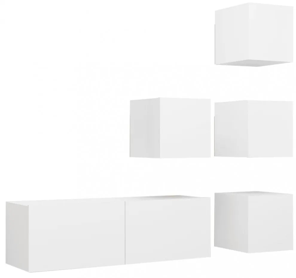 vidaXL 5 részes fehér szerelt fa TV-szekrényszett