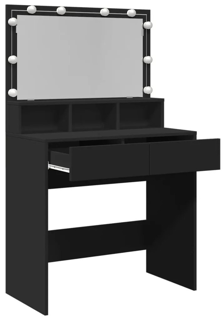 fekete fésülködőasztal LED-del 80 x 41 x 134,5 cm