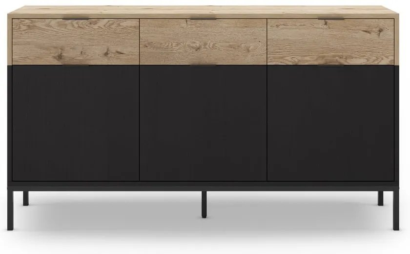 Fekete-natúr színű alacsony komód tölgyfa dekorral 150x80 cm Marion – Marckeric