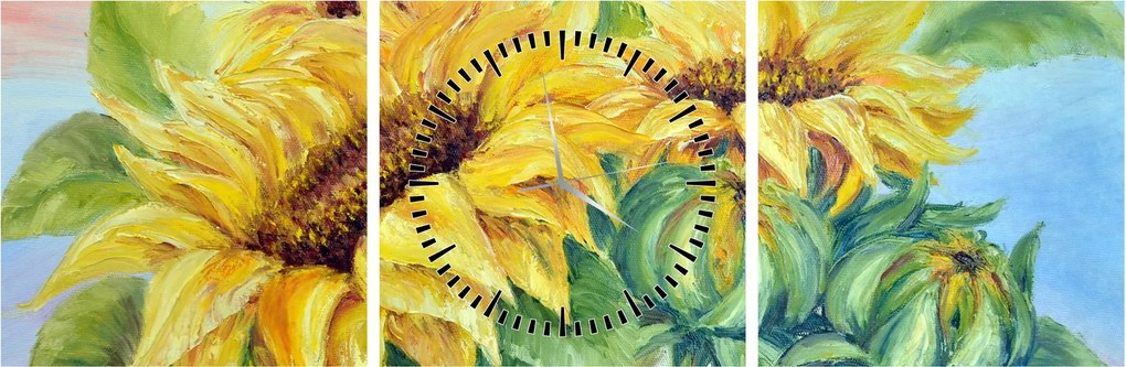 Virágzó napraforgó képe (órával) (90x30 cm)