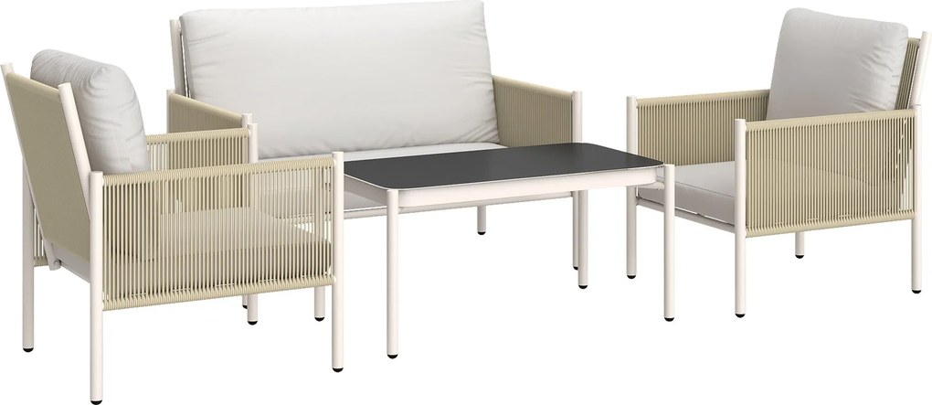 Outsunny Rattan Kerti Bútor Szett, Lounge Szett 2 Fős Kanapéval, Karosszékkel, Üveg Asztallal, Párnákkal, Időjárásálló Ülőgarnitúra 4 Főnek | Aosom