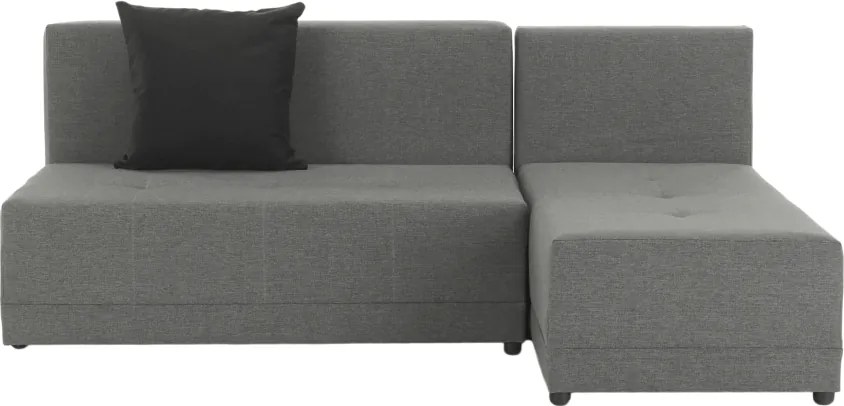 Sarokülőgarnitúra, J allású, ágyfunkcióval, szövet szürke/ párnák fekete, MEXX