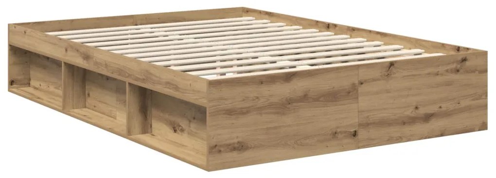 vidaXL Ágykeret matracmal Művészi tölgy 135 x 190 cm Tömör fenyőfa