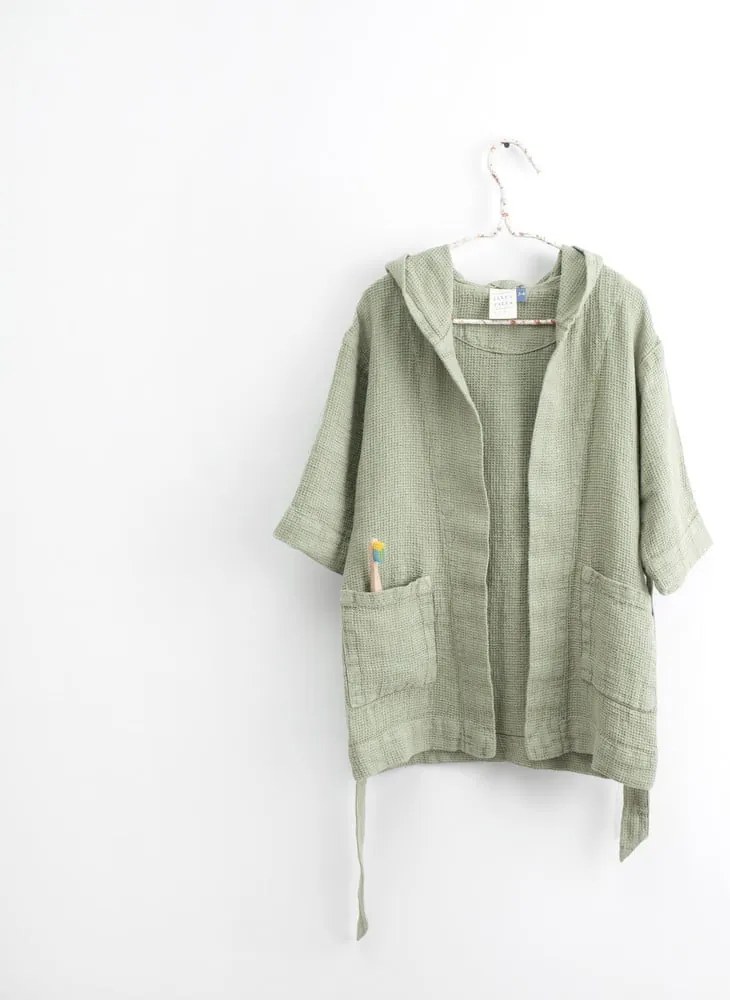 Nature zöld len gyerek fürdőköpeny, méret: 122 - 128 - Linen Tales