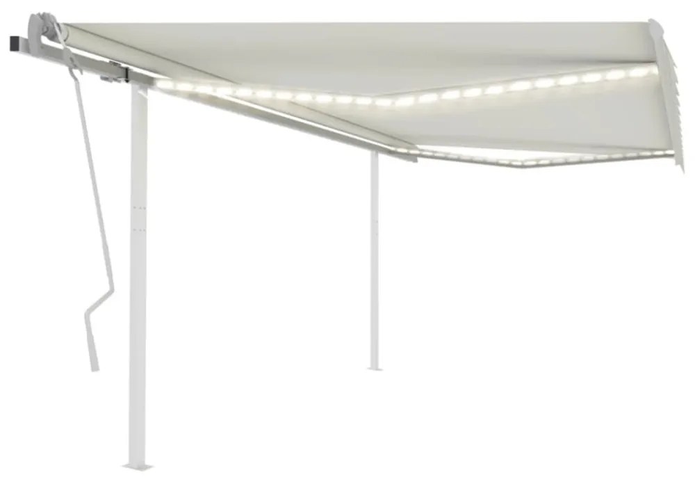 krémszínű kézzel kihúzható LED-es napellenző 4x3 m