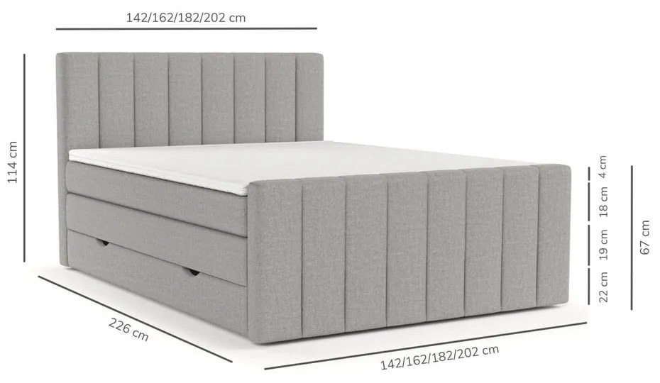 Szürke ágyneműtartós boxspring ágy 200x200 cm Ruby – Maison de Rêve