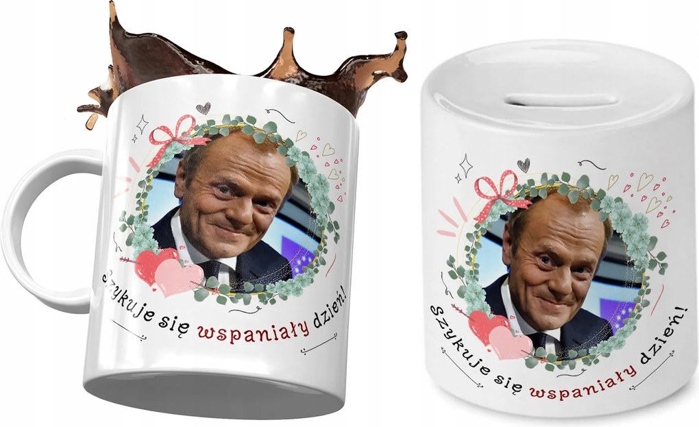 Donald Tusk Bögre Ajándék persely szett fényképes nyomtatással