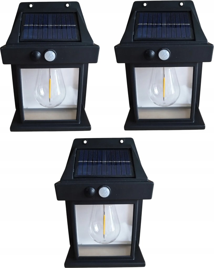 Napelemes lámpa 3 Led BK-888 600lm homlokzati fali lámpa napelemes fekete 3 részes