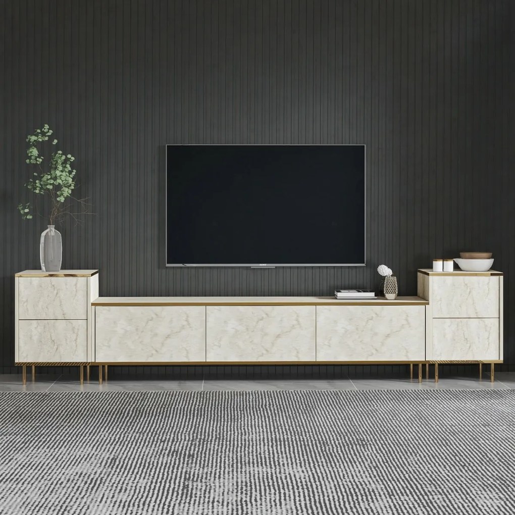 TV-szekrény szekrényekkel Imej Travertine and Gold