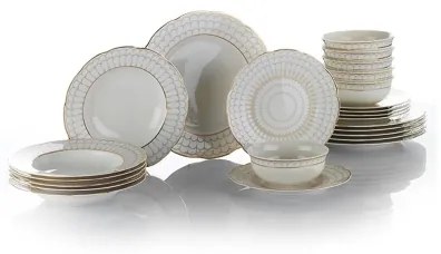 24 darabos elegáns fehér-arany porcelán étkészlet