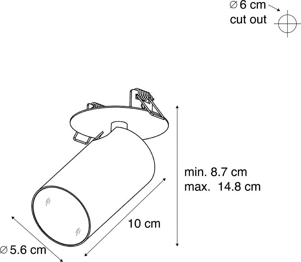 6 darabos modern süllyesztett spotlámpa szett fekete GU10 50mm IP44 - Chels