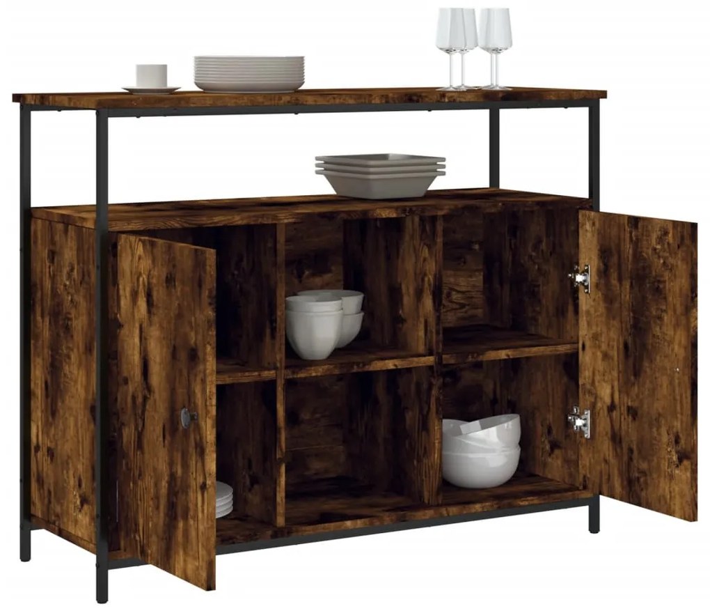 füstös tölgy színű szerelt fa tálalószekrény 100 x 35 x 80 cm