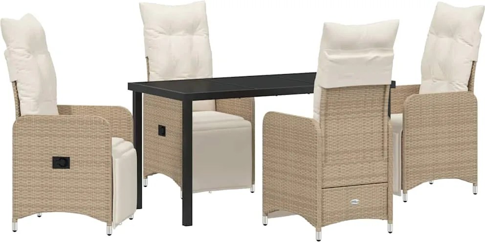 vidaXL Kert étkező szett párnával 5 pcs Bézs polirattan
