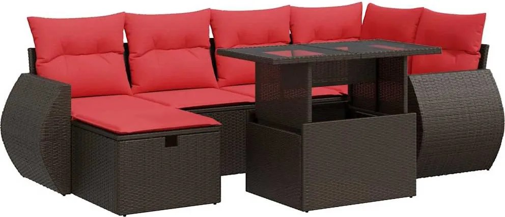 vidaXL 7 részes barna polyrattan kerti ülőgarnitúra párnával