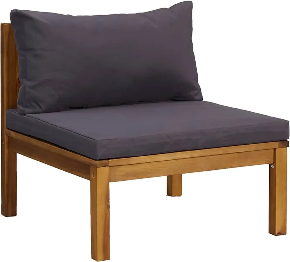 vidaXL elemes tömör akácfa középső kanapé sötétszürke párnákkal