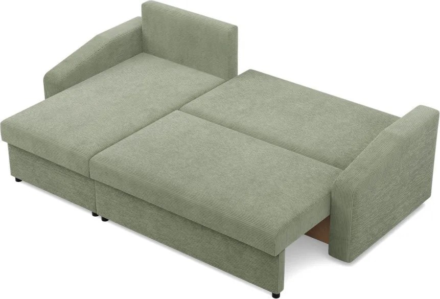 Zeus sarokkanapé, 2 ágyneműtartóval, döntött kartámasz, kordbársony, univerzális oldal, bonell töltet, zöld