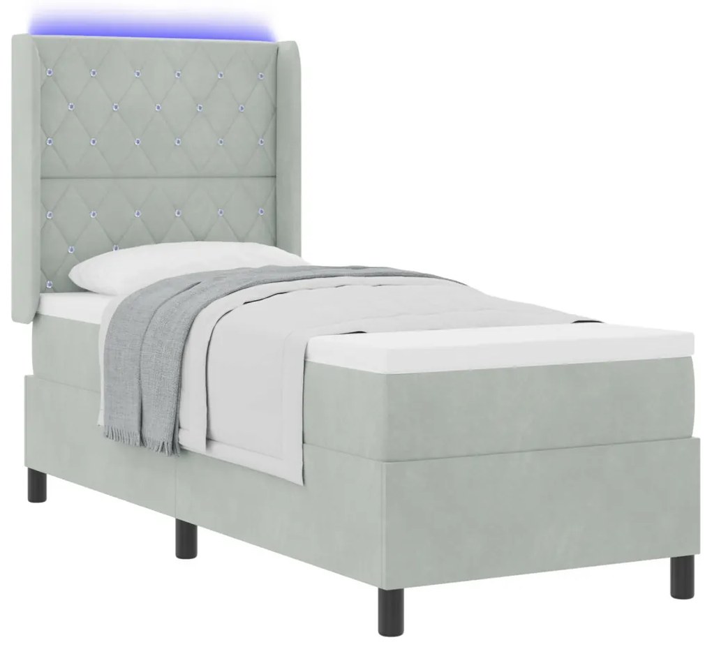 Boxspring Ágy Matraccal és LED Fény Szürke 80x200 cm Bársony