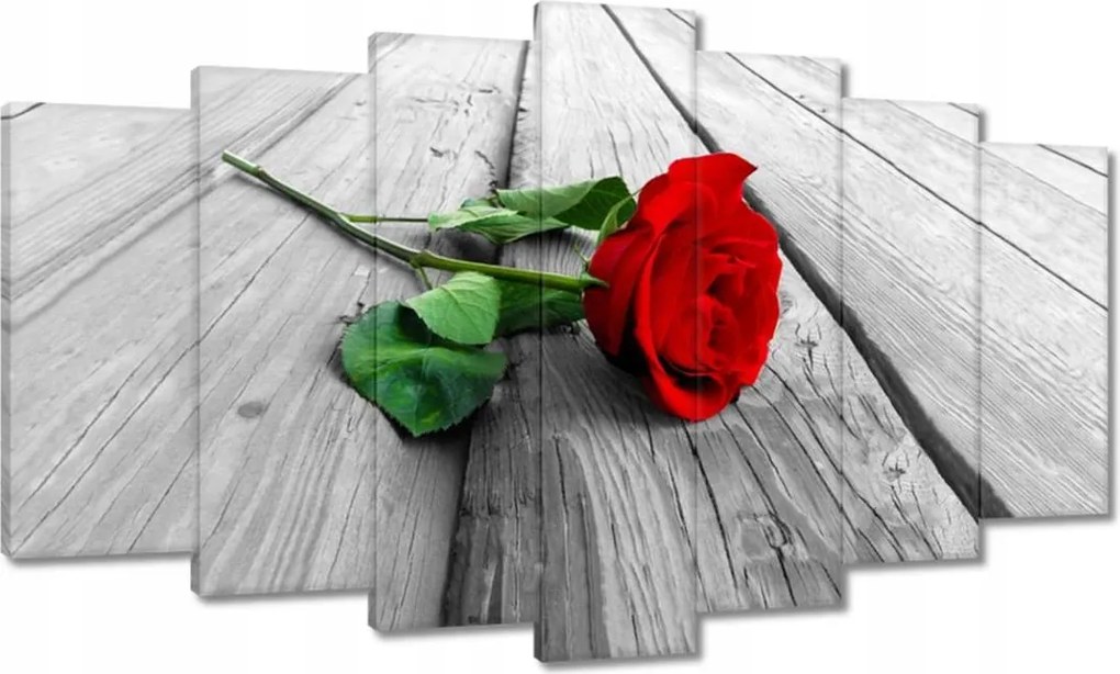 Vászonkép 140x80 Vörös rózsa a deszkákon