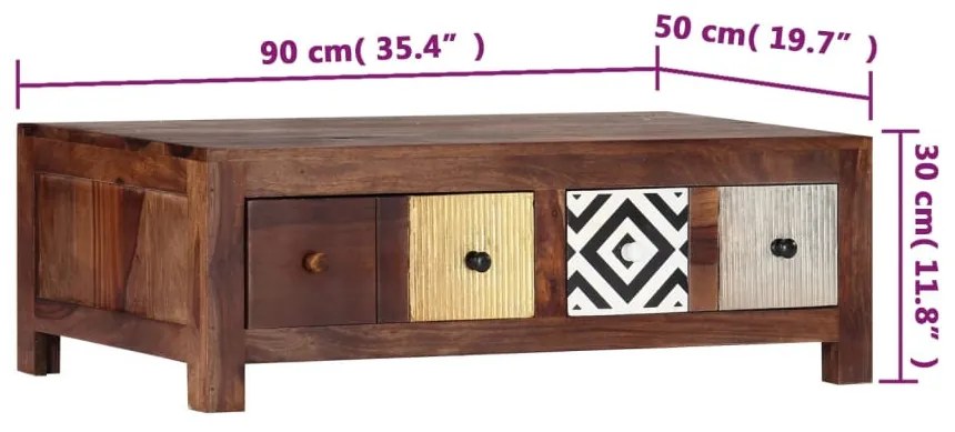 Tömör kelet-indiai rózsafa dohányzóasztal 90 x 50 x 30 cm