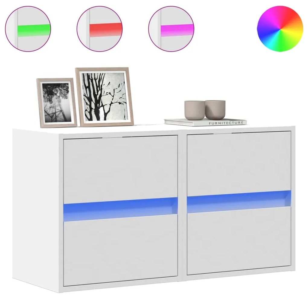 2 db fehér falra szerelhető TV-szekrény LED-del 41 x 31 x 45 cm