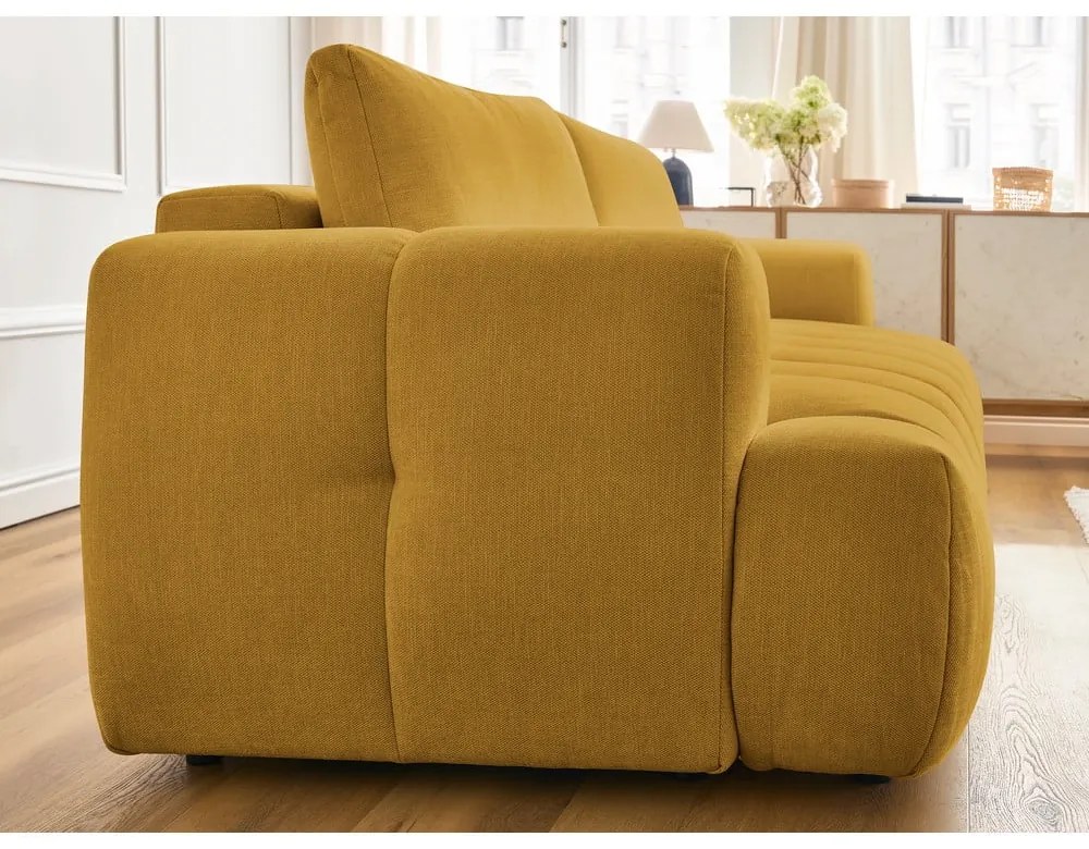 Mustársárga kinyitható-tárolóhelyes kanapé 251 cm Fuji – Bobochic Paris