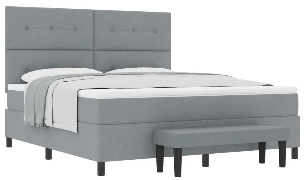 Box Spring Ágy Matraccal és Padlóval Világosszürke 180x200 cm Szövet