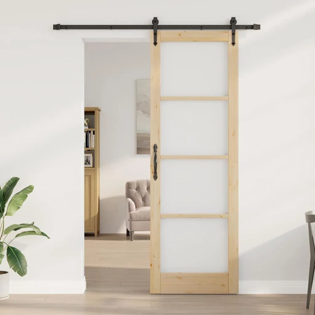 Egyszerű Csúszó Ajtó Barna 78 x 232 cm Fa és fém