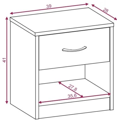 NED éjjeliszekrény sonoma tölgy/fehér