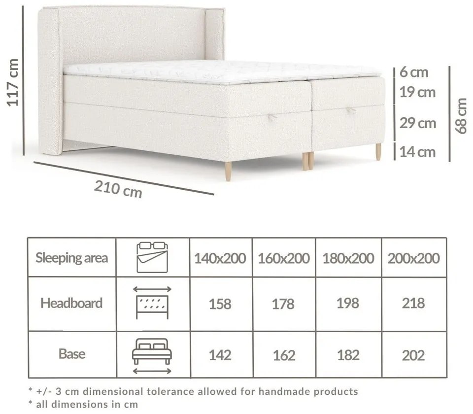 Szürke ágyneműtartós boxspring ágy 200x200 cm Monpelli – Maison de Rêve