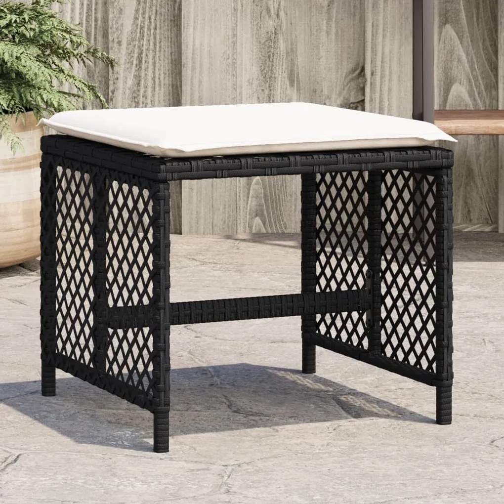 4 db fekete polyrattan kerti szék párnával 41 x 41 x 36 cm
