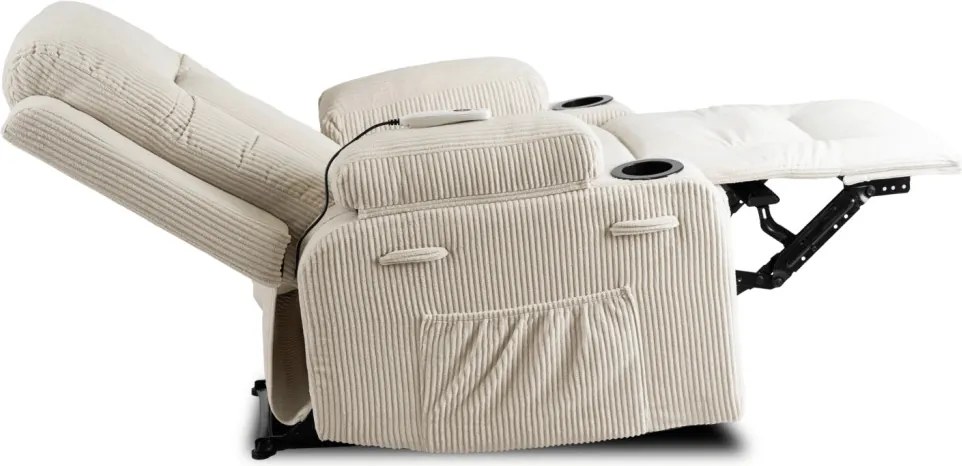 Fotel Rozkładany Masujący BOX Beżowy Sztruksowy