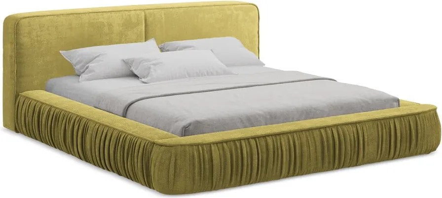 Sárga kárpitozott ágyneműtartós franciaágy ágyráccsal 160x200 cm Keoni – Makamii