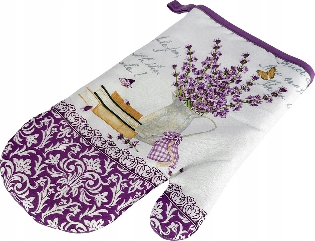 Konyhai kesztyű 18x27 mágnessel 2 db fehér lila levendula vintage