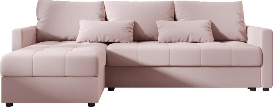 Kihúzható kétoldalas L alakú ülőgarnitúra VENORIA 220x143 cm, púderrózsaszín + 2 díszpárna ajándékba