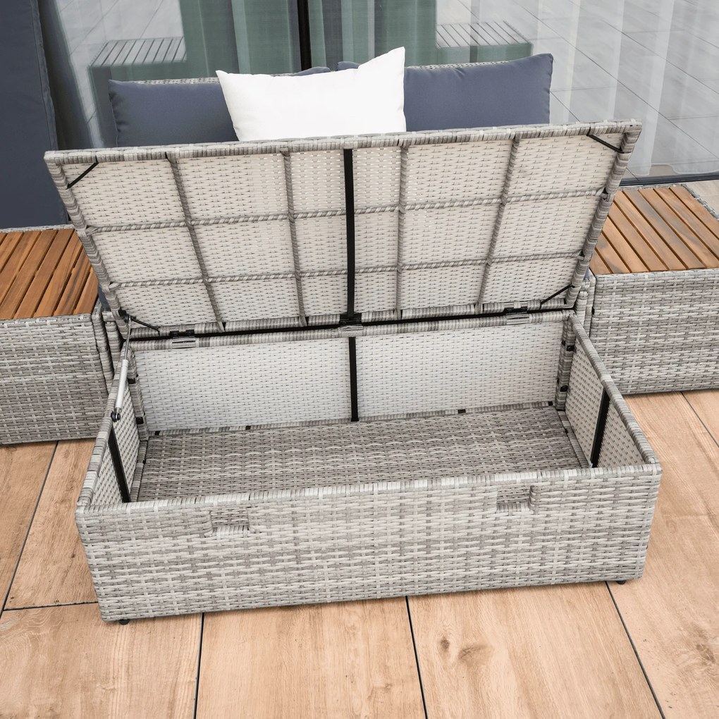 Kerti rattan szett, szürke/természetes/krémszínű, DEBRA