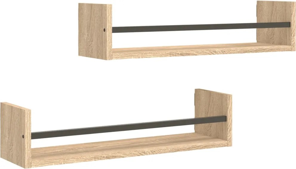 vidaXL 2 db sonoma tölgy fali polc rúddal 60 x 16 x 14 cm