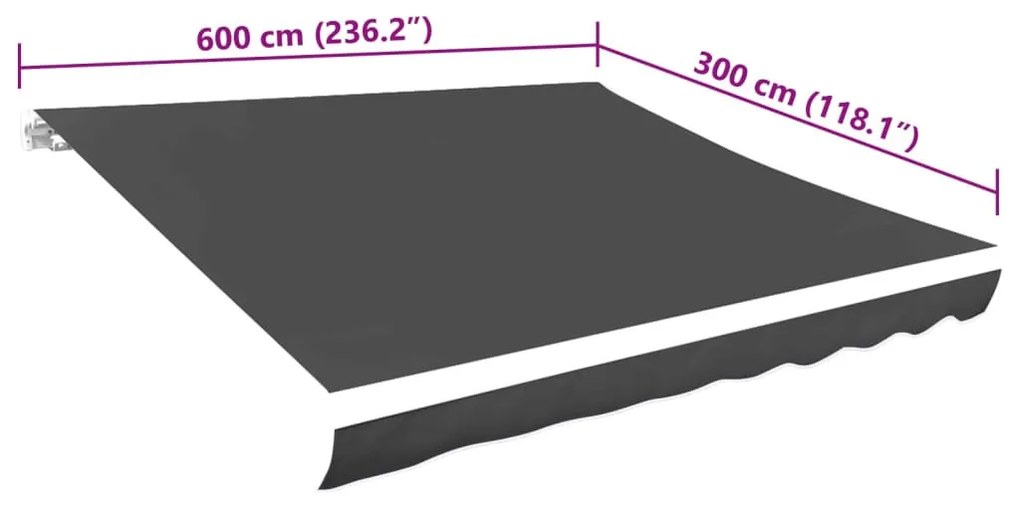 Antracitszürke vászon napellenző tető 600 x 300 cm