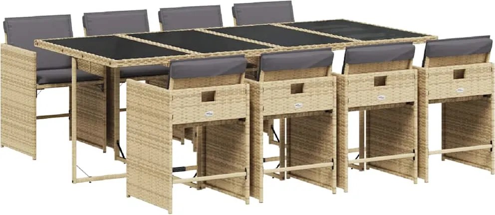 vidaXL 9 részes vegyes bézs polyrattan kerti étkezőgarnitúra párnákkal