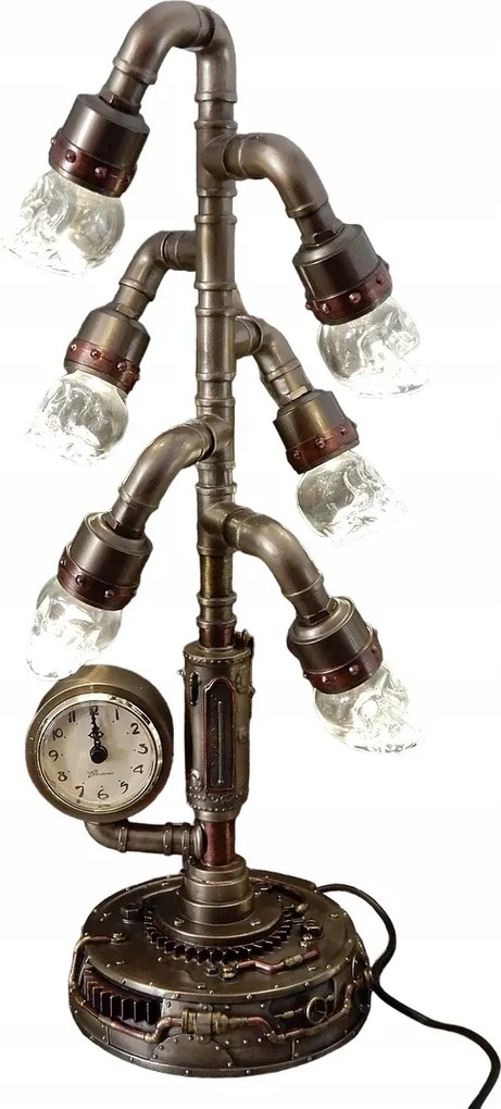 Lámpa Óra Koponyákkal Steampunk Stílusban Eredeti Ajándék Ötlet v
