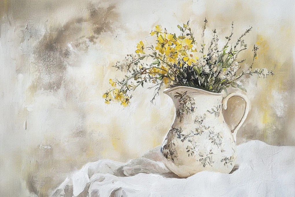 Vászonkép Canvas Mezei Virágok Csokor Kancsó Retro Shabby Chic 120x80