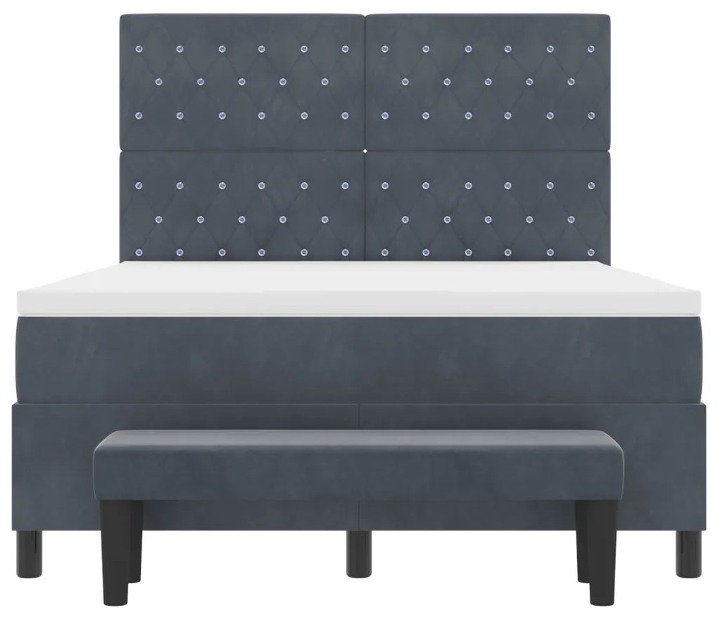 Box Spring Ágy Matraccal és Pad Sötét Szürke 160x200 cm Bársony
