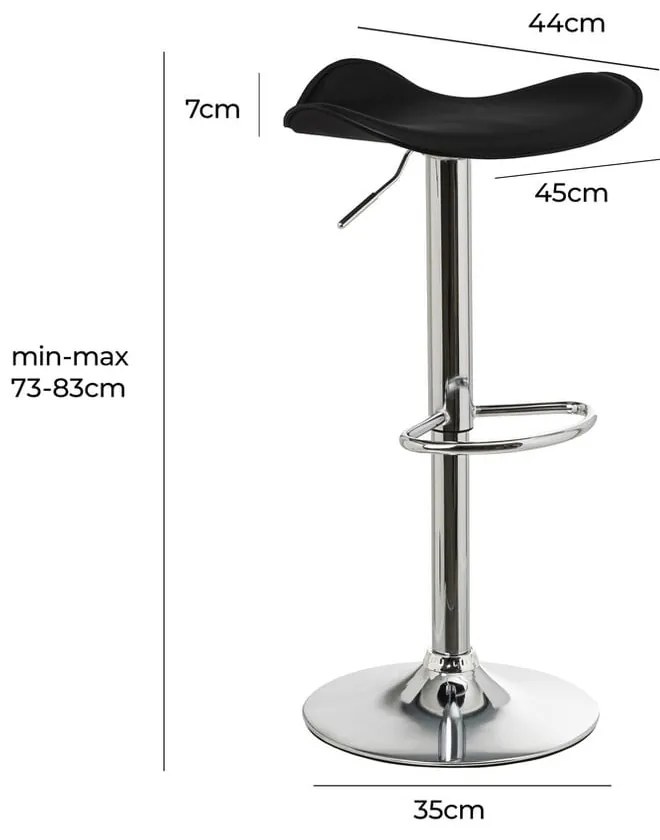 Fekete kárpitozott állítható magasságú bárszék szett 2 db-os (ülésmagasság 73 cm) – Casa Selección