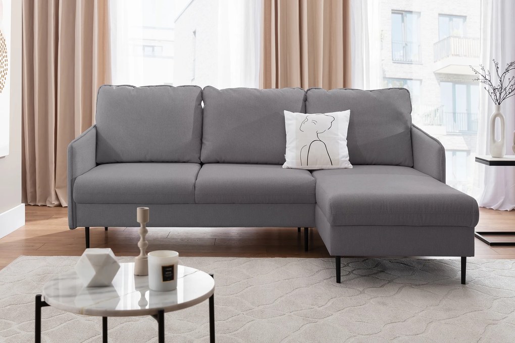 Taila Mini jobb oldali sarokkanapé - szürke fonott Loft 19 / fekete lábak