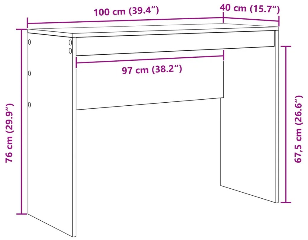 vidaXL Íróasztal Sonoma tölgy Mérnökileg kezelt fa 100 x 40 x 76 cm