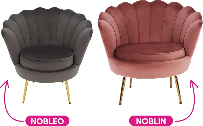 Fotel Art-deco stílusban, rózsaszín Velvet anyag/gold króm-arany, NOBLIN