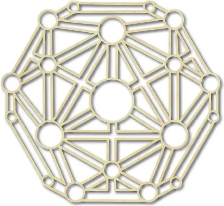 Geometriai kép a falon falemezből faragott