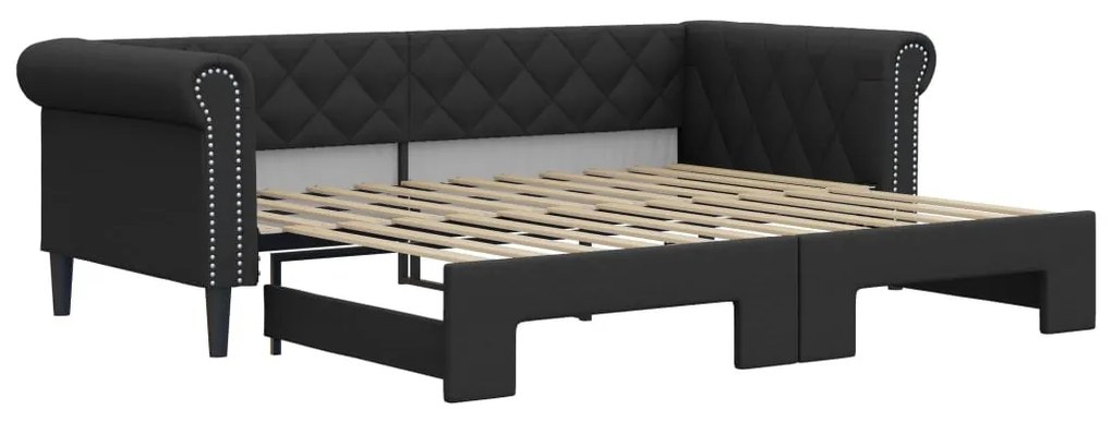 fekete kihúzható műbőr heverő 90 x 200 cm