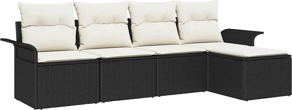 vidaXL Kerti Kanapé Szett párnával tárolóval 5 pcs Fekete polirattan