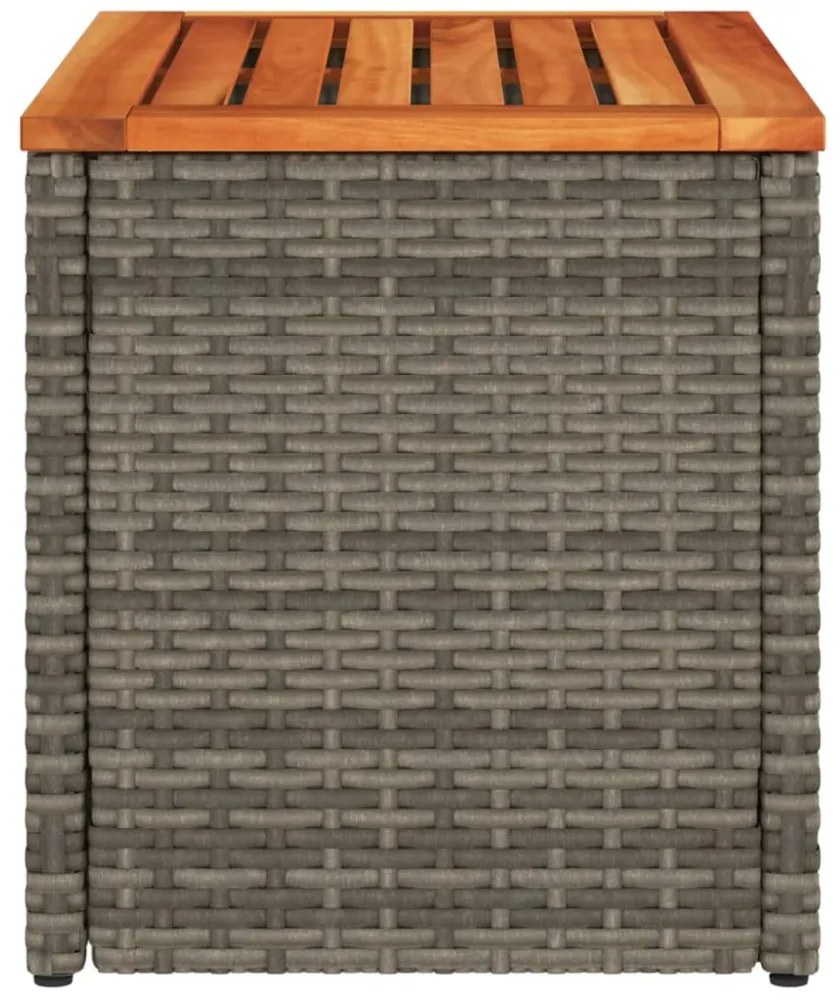 2 db szürke polyrattan és tömör fa kerti kisasztal 55x34x37 cm
