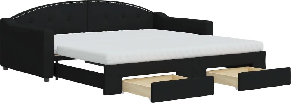 vidaXL fekete kihúzható szövet heverő fiókokkal 100 x 200 cm